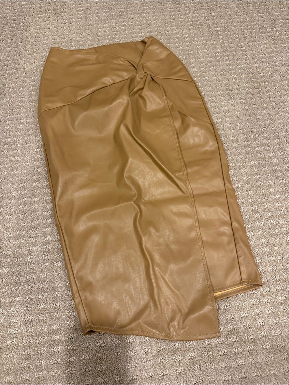Vici Camel Twist-Front Faux Leather Pencil Skirt